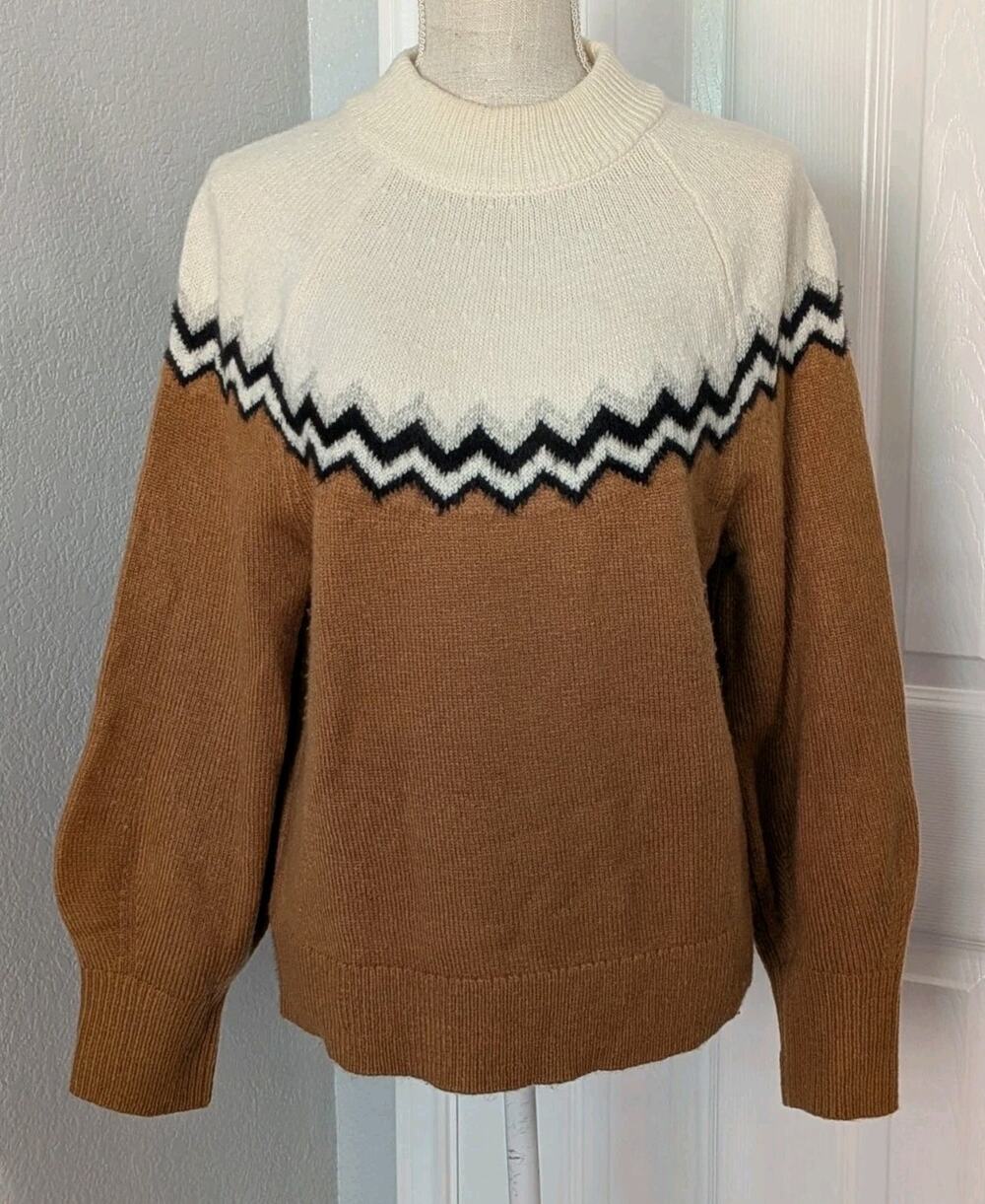 Ann Taylor Women Sweater MEDIUM Fair Isle Knit Pullover Mock Neck Fall Winter
